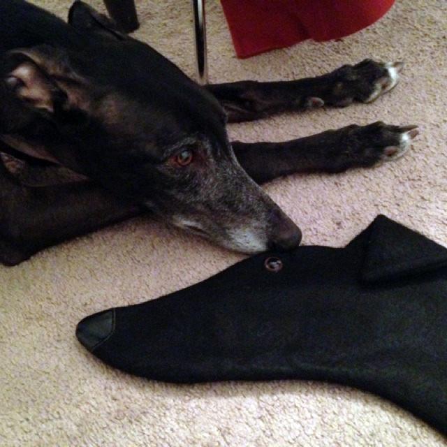 This Greyhound shaped Christmas dog stocking is perfect for stuffing toys and treats into to spoil your fur baby for Christmas, or whatever holiday you celebrate! 